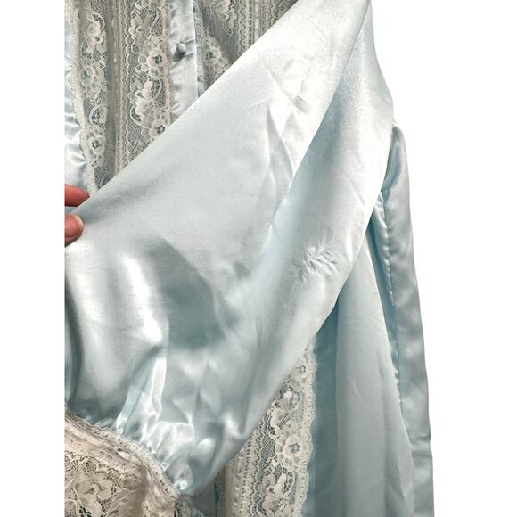 Bert Yelin for Iris Blue Satin Night Gown Dress Lace Sexy Feminine Bridal Large - Picture 6 of 10
